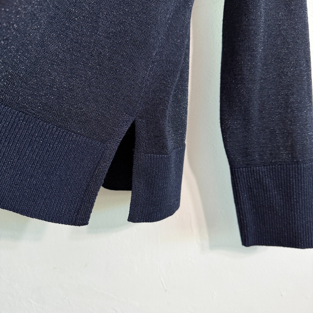 H&M Shimmer V-Neck Sweater Womens Size M Navy Blue Metallic Sparkle Knit Party - Picture 4 of 6